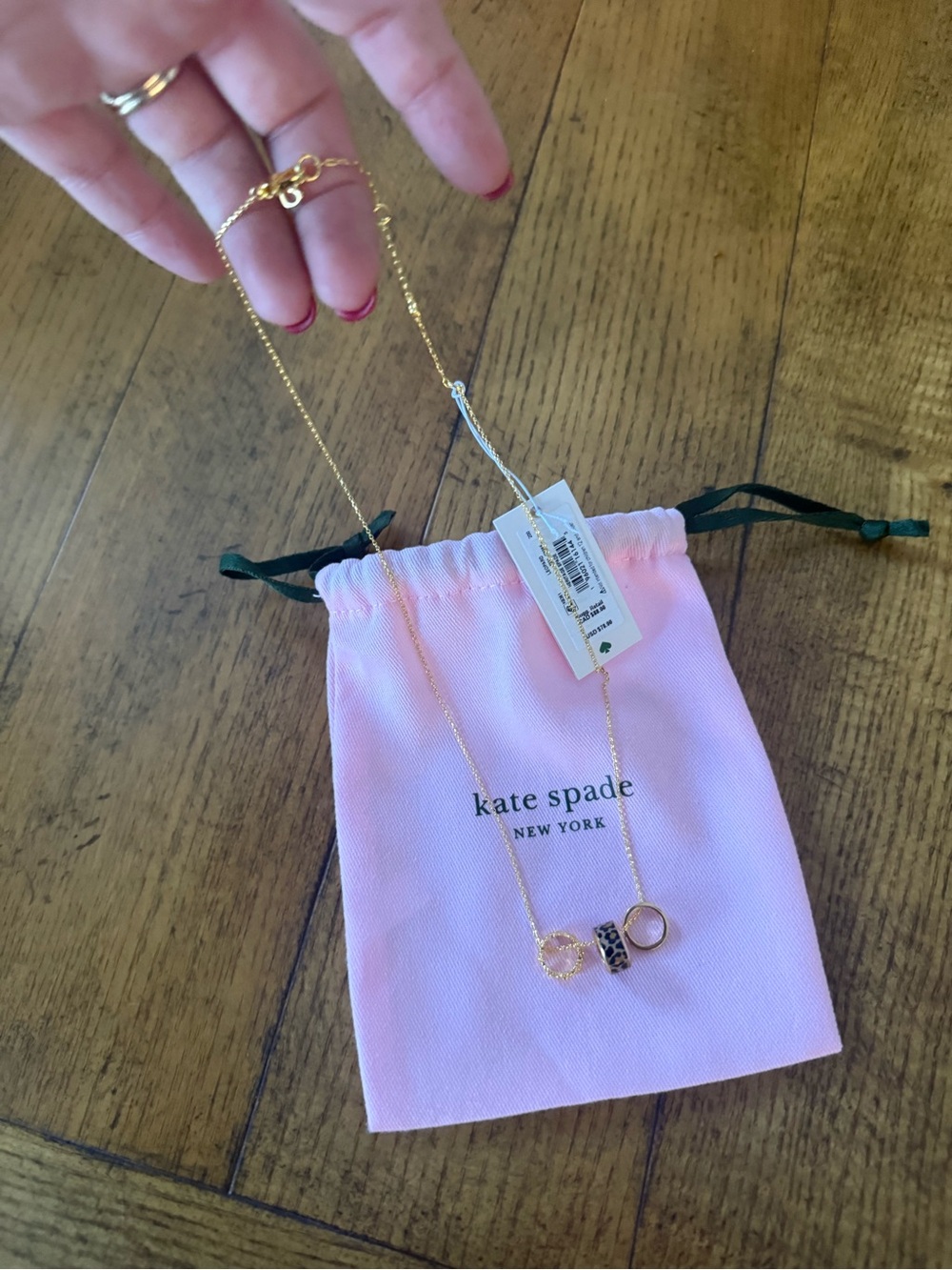 Kate Spade Triple Charm Necklace with Pink Pouch